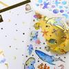 6Sheets Gold Foil Embossed Sticker Clear Cartoon PVC Resin Decorative Sticker for Journal Notebook Scrapbooking Supplies