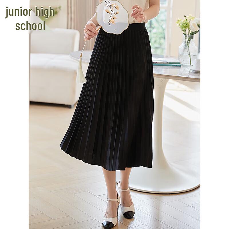 Chushen Women s High Waist A-Line Pleated Midi Skirt M