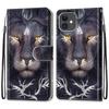 Leather Flip Phone Case For iPhone 11 XR X XS 7 8 SE 2020 SE 2022 Lion Cat Flower Painted Wallet Card Holder Back Cover