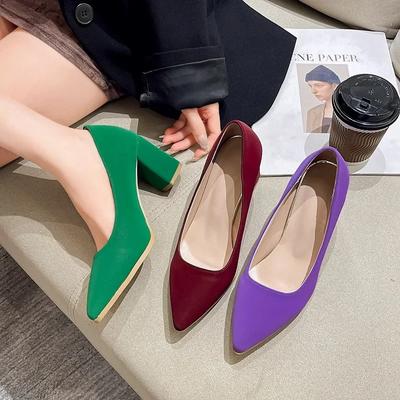 Fashion Purple High Heels 2024 Autumn New Women's Pumps Comfortable Shallow Office Lady Shoes Sexy Pointed Toe Chunky Heels Big Size 43