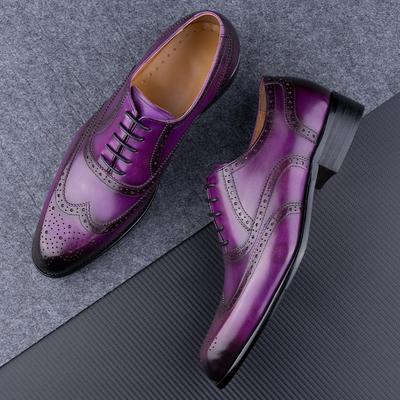 Fashion New Trendy Purple Men Shoes Genuine Leather Oxford Handmade Wedding Party Banquet Dress Carving Craft Adult Shoe Original Design