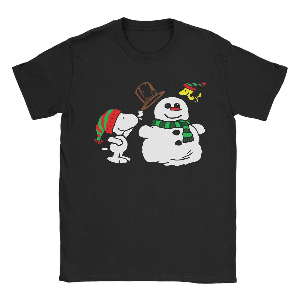 Peanuts Snoopy Woodstock Snowman TShirt for Men Women Funny Cotton Tees Crew Neck Short Sleeve T Shirt Birthday Present Clothes