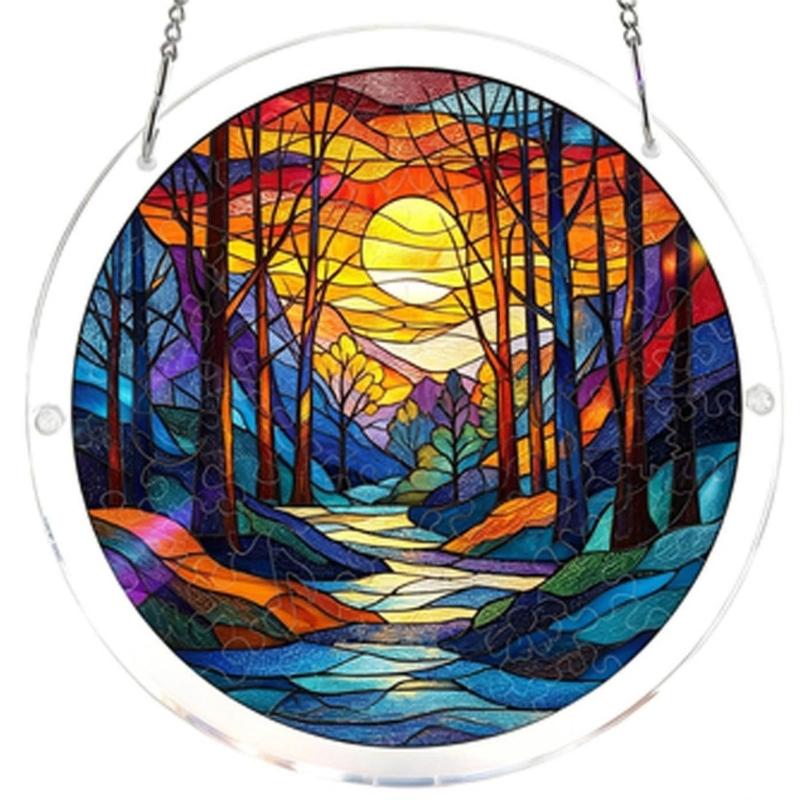 Puzzle Sun Catcher Stained Glass Window Hangings Acrylic Suncatchers Decors for Home Garden Ornament Housewarmings Gift