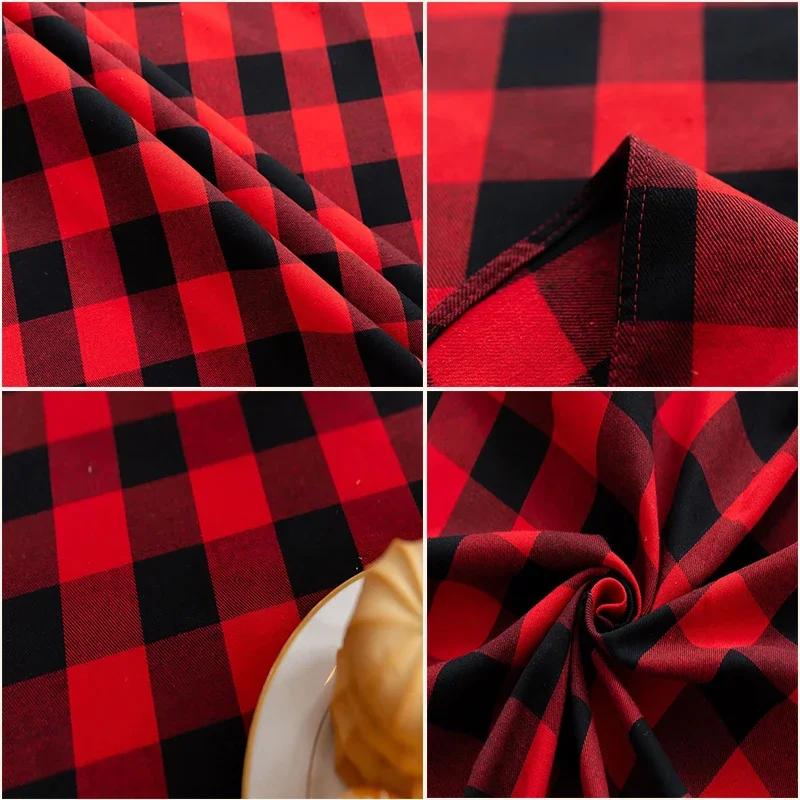 Ins Nordic Christmas Red and White Plaid Tablecloth Cotton and Linen Round Party Decoration Hotel Restaurant Placemat Reusable