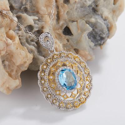 Collana Cava Topazio Naturale Artigianato Italiano Design da Donna di Senso di Nicchia Pendente di Lusso Leggero Intarsio in Argento Sterling S925