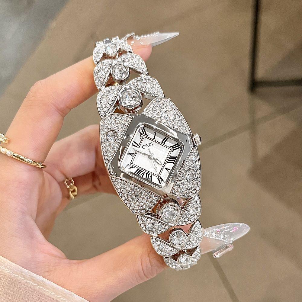 GEDI Watch Luxury Square Roman Dial Ladies Watches Fashion Shiny Diamond Bracelet Elegant Quartz Female Gold Watch Gifts