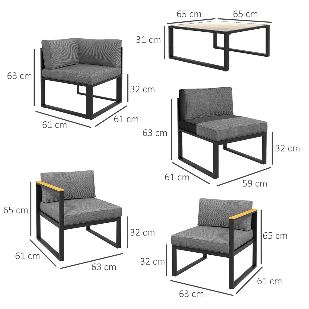Venkovní rohová zahradní lounge sestava Moderní design 6 dílů pro 5 osob - hliníková, Skvělý komfort