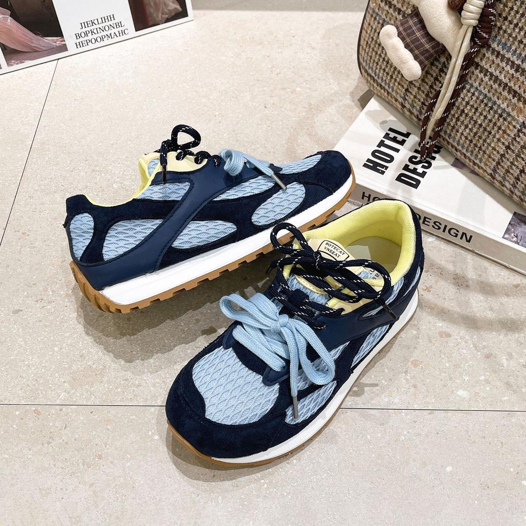 [Youshilai] Korean version of color matching mesh German training shoes for women's 2025 autumn new leisure sports lace-up single shoes for women