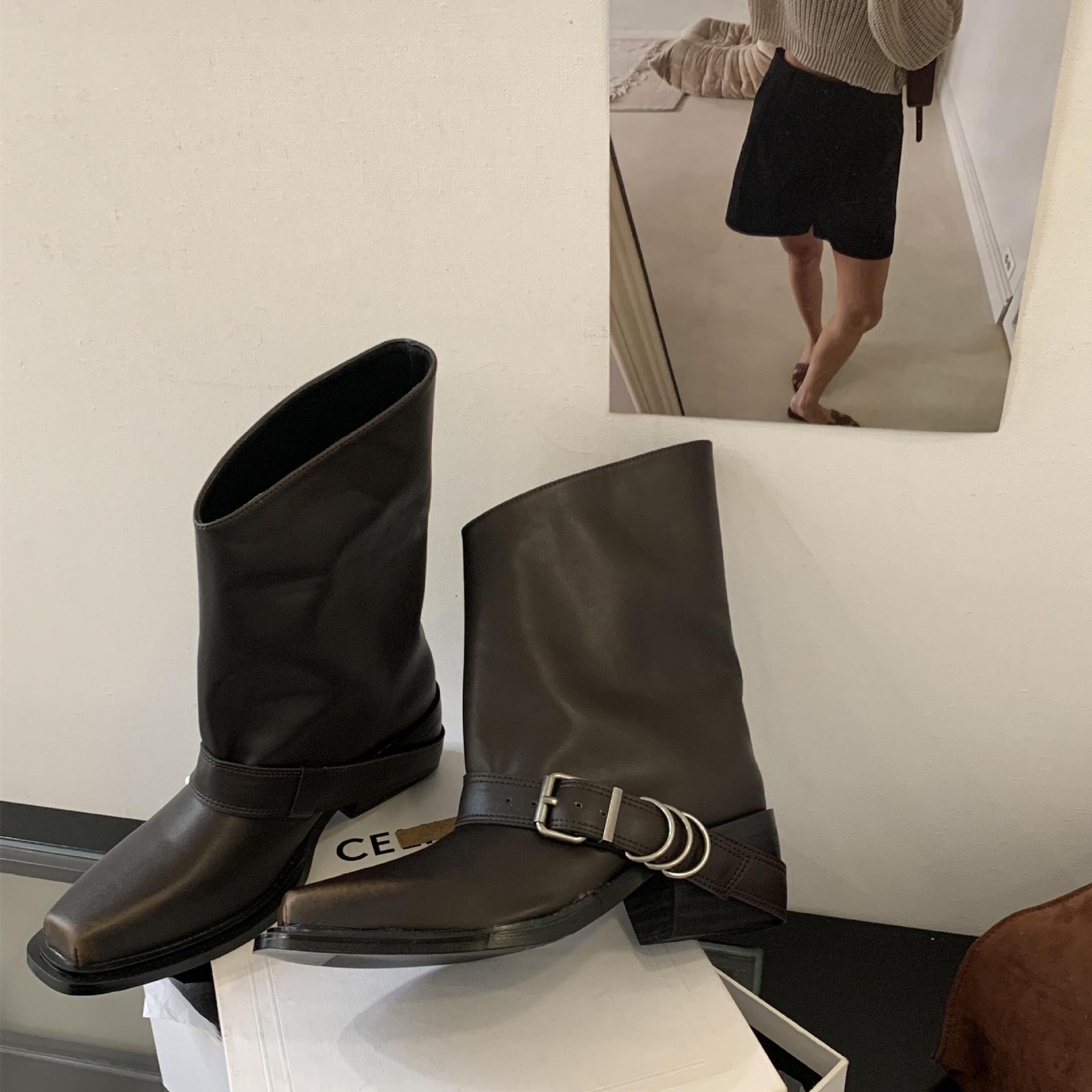 

Pointed big tube around the pile of boots niche design retro western cowboy boots thick heel hot girl fashion sense boots 35