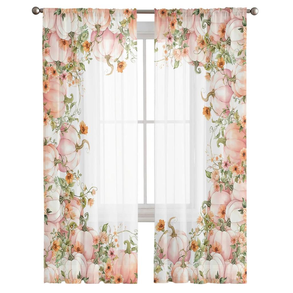 Thanksgiving Pumpkin Autumn Sheer Curtains for Bedroom Living Room Voile Window Curtains Tulle Curtains for Kids Room