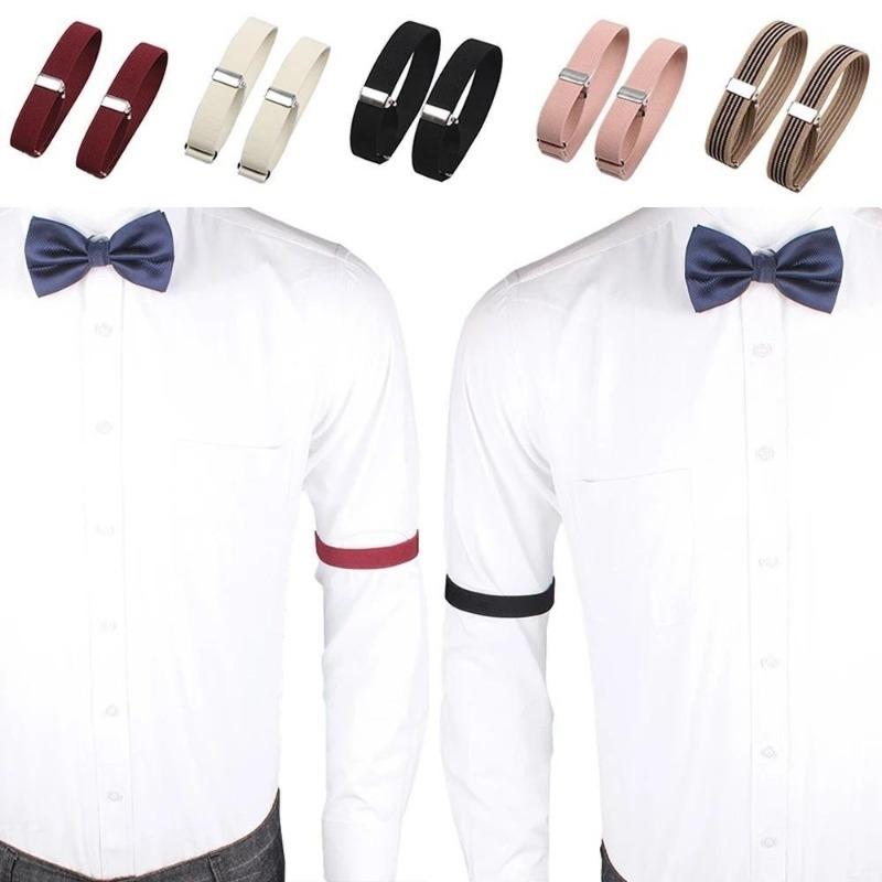 2 Paia Bracciali Elastici Regolabili Porta Maniche Camicia Polsini per Festa Matrimonio Accessori Abbigliamento Uomo Moda