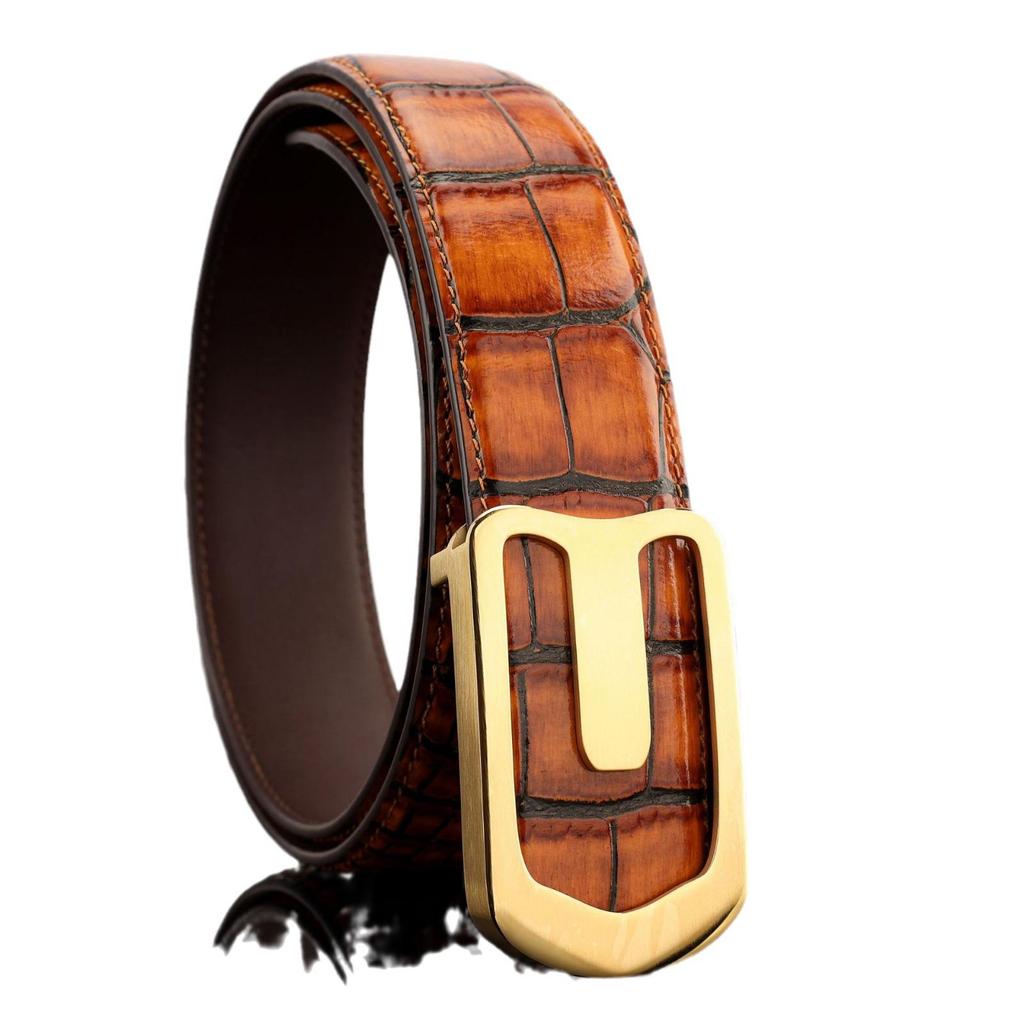 Men's Crocodile Pattern Stainless Steel Buckle Leather Belt