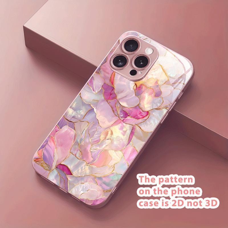 Creative Pink Crystal Floral Charm Metallic Glass Phone Case For iPhone 17 16 15 14 13 12 11 Pro Max 15 14 Plus 17 Air 16E Cover
