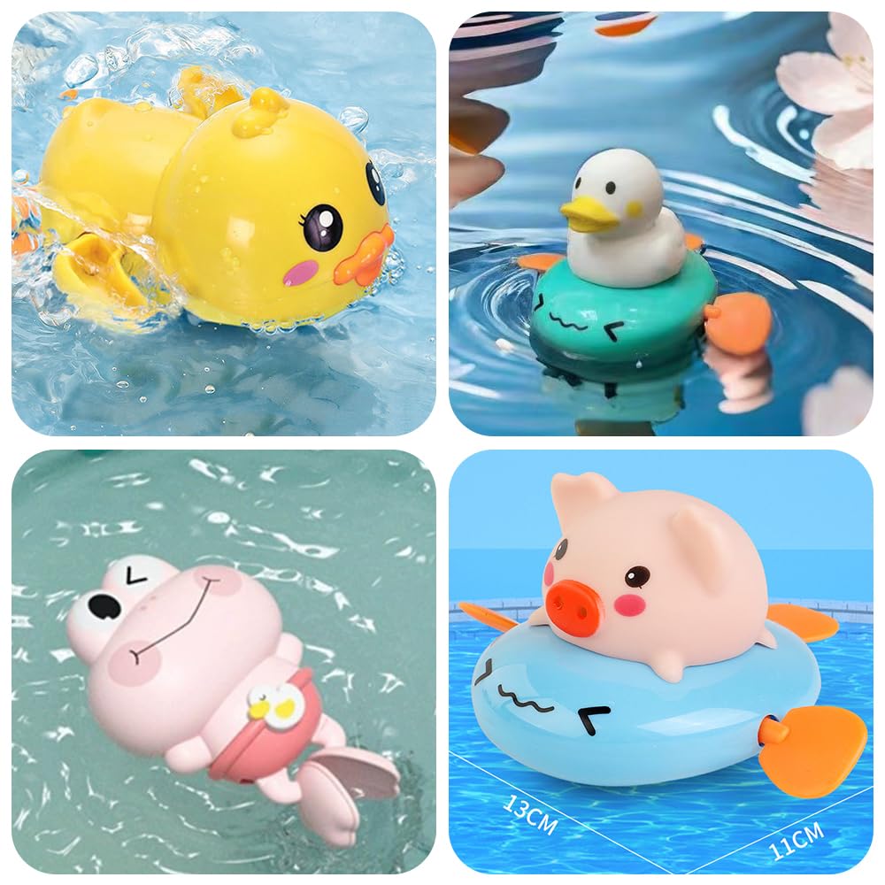 4-Piece Water Toy Set, Cute Wind-Up Toy for Bathtime, Rainbow Shower, Pig, and Turtle Designs, Popular for Babies and Kids, Birthday Gift, Baby