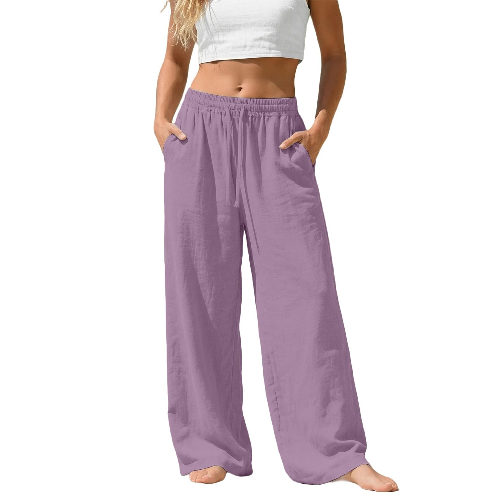 

Women s Casual And Fashionable Color Loose Pants With Pocketes S фиолетовый