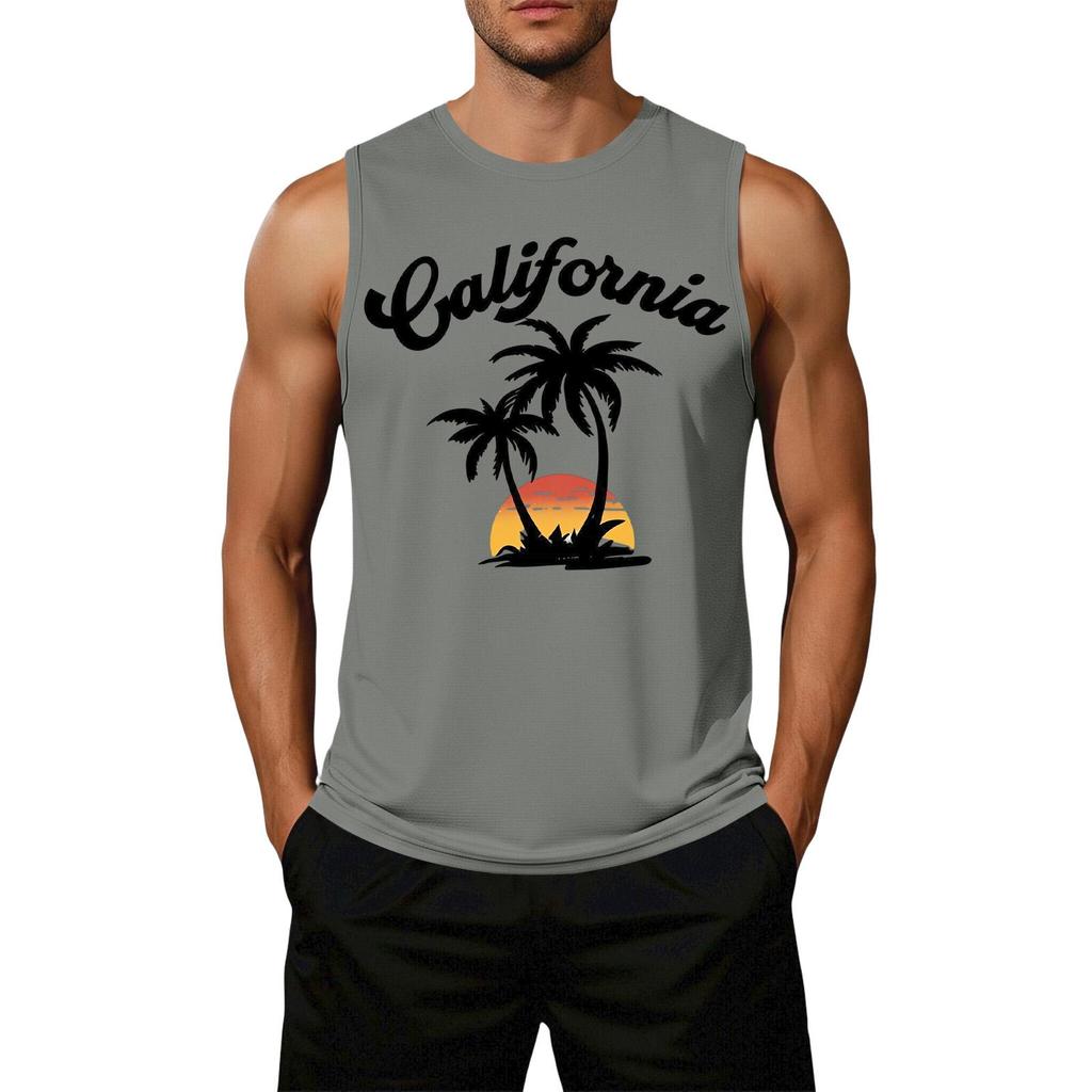 Men Sleeveless Tank Top Casual Loose Fit Flag Graphic Print Muscle Shirt Summer Beachwear Workout Gym Apparel