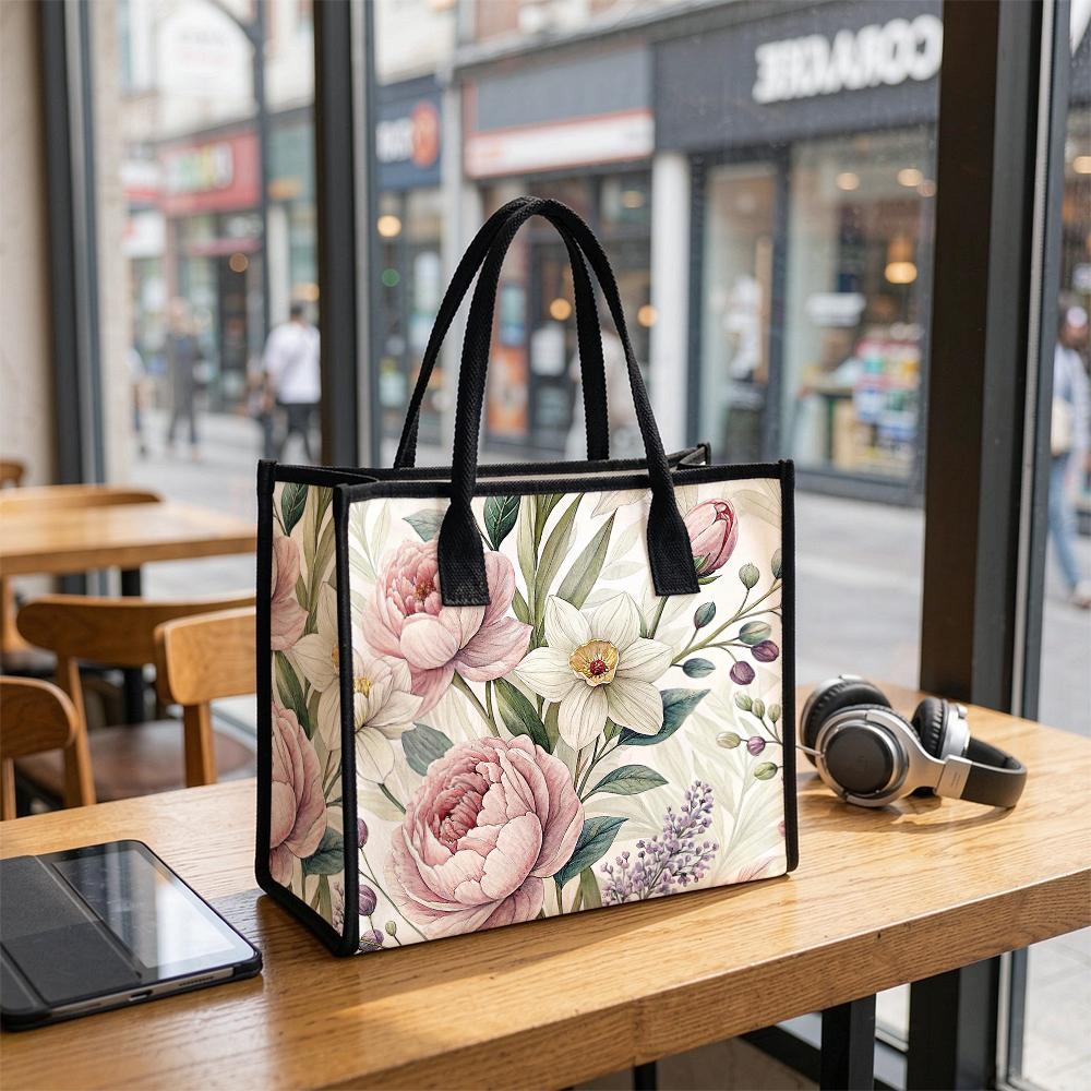 Elegant Floral Pattern Tote Bag Fashion Daily Versatile Carry Bag for Ladies Shopping Outdoor Commute Use