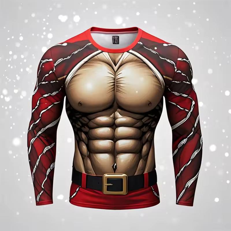 Funny Ugly Santa Claus Fake Muscles 3D Print T-shirts Xmas Men Women Long Sleeve Tees Fashion Oversized Christmas Men's Clothing