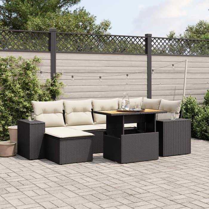 VidaXL Salon de Jardin avec Coussins 7 pcs, Canapés de Terrasse, Ensemble de Meubles de Patio, Mobilier d'Extérieur, Noir 3272736