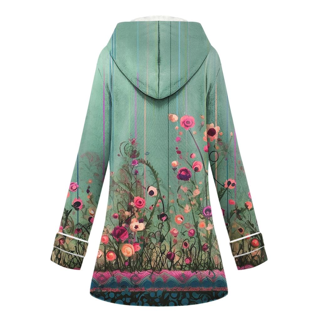 Dámský zimní kabát Teplá střapatá bunda s kapucí a knoflíkem