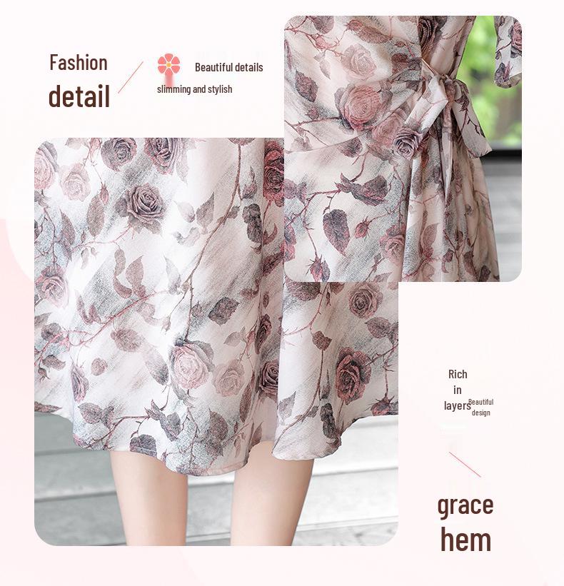 Elegant & Dignified Chiffon Short-Sleeved Dress for Middle-Aged Women - Summer 2026 Collection