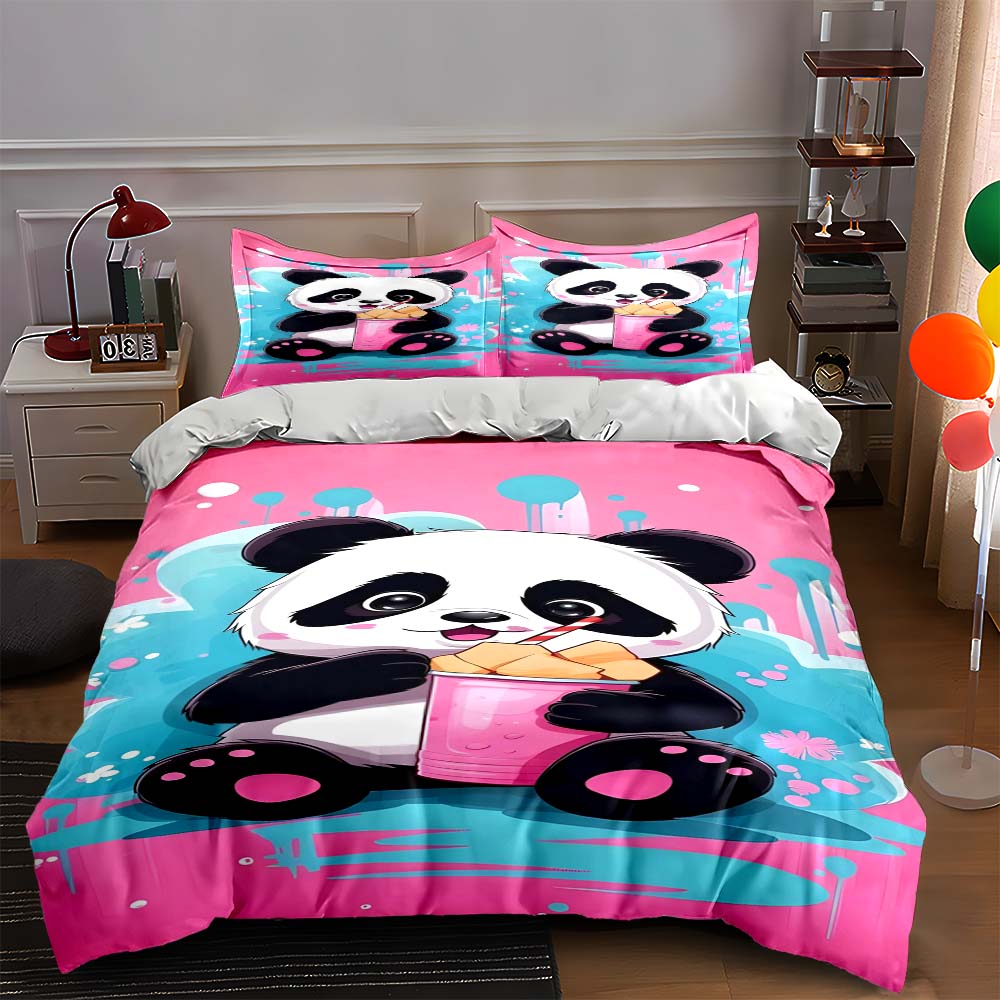 

Panda holding drink. Bedding Duvet cover sets Duvet covers Pillowcases gifts (1 * Duvet Cover 2 * Pillowcases, without duvet insert) 135x200cm