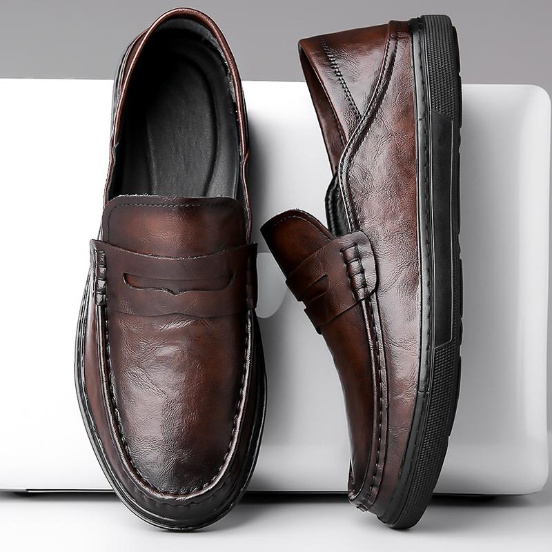 Fashion Men's Microfiber Leathe Slip on Shoes Soft Anti-slip Rubber Loafers Business Male Casual Leather Shoes Driving Flats Moccasins