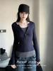 Women's Color Blocked Brushed Cotton Faux Two-Piece Henley Long-Sleeve Slim-Fit Top