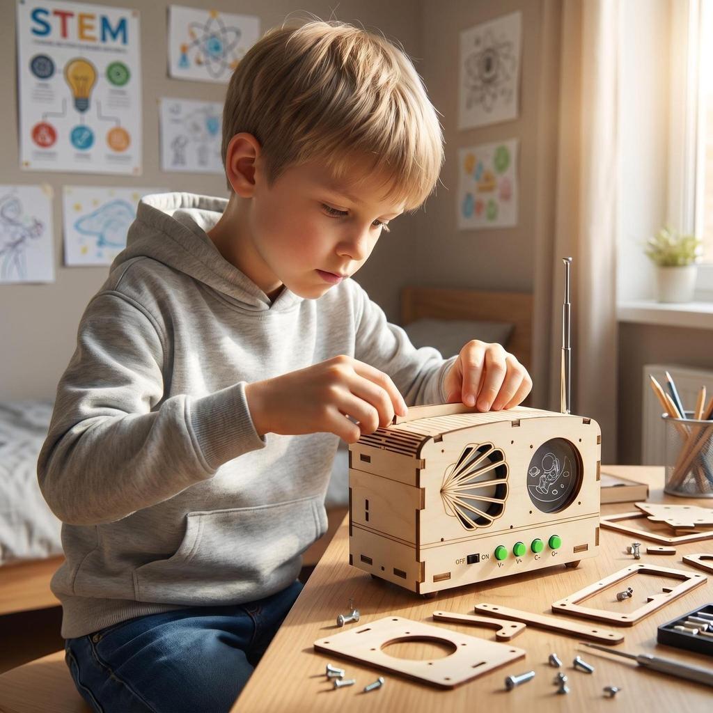 Cross-Border STEM DIY Wooden Radio Kit for Kids - Educational Science Gift
