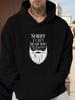 1pc Casual Hoodie with "Sorry I Can't Hear You" Print - 250g Polyester Knit Fabric