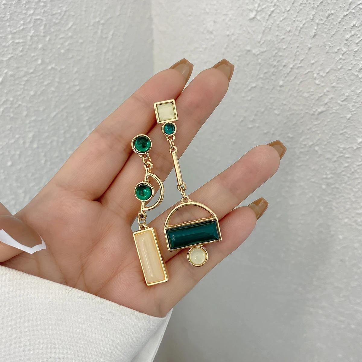 1Pair AENSOA Asymmetry Irregular Enamel Geometric Drop Earrings for Women, Gold Tone Hollow Rhinestone & Enamel Inlaid Hanging Dangle Earrings United States