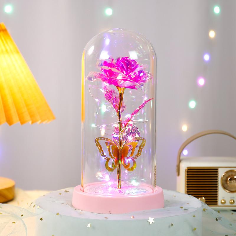 Eternal Rose Glass Dome with Lights: Romantic Bouquet Gift for Valentine's Day, New Year & Birthdays