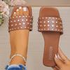 Women Slippers Leisure Anti Slip Home Sandals Slides Women Outdoor Beach Large Size Shoes Summer New Flat Bottom Rivet Slippers