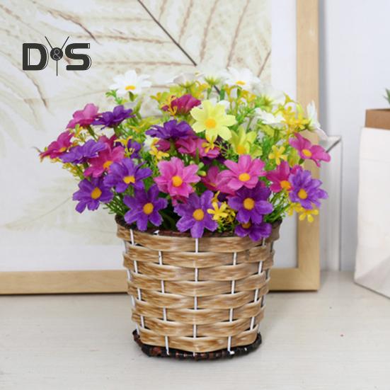 2 Pcs Artificial Daisies Bunch Realistic Faux Flowers Shrubs Plastic Greenery All-Season Fake Flowers for Indoor Vase Outside Garden Porch Window Box
