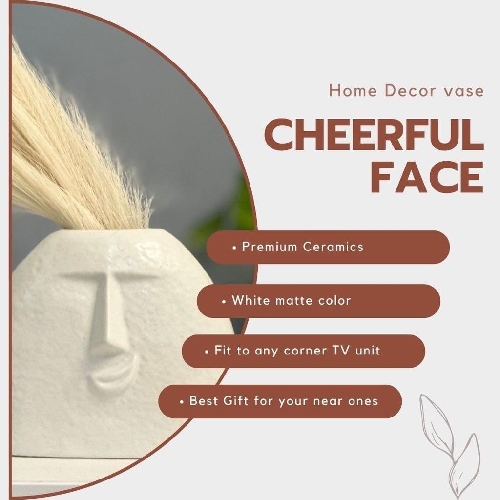 Modern Decorative Face Ceramic Vase for Home Décor | Centerpieces | Kitchen | Office or Living RoomCeramic Flower Vase