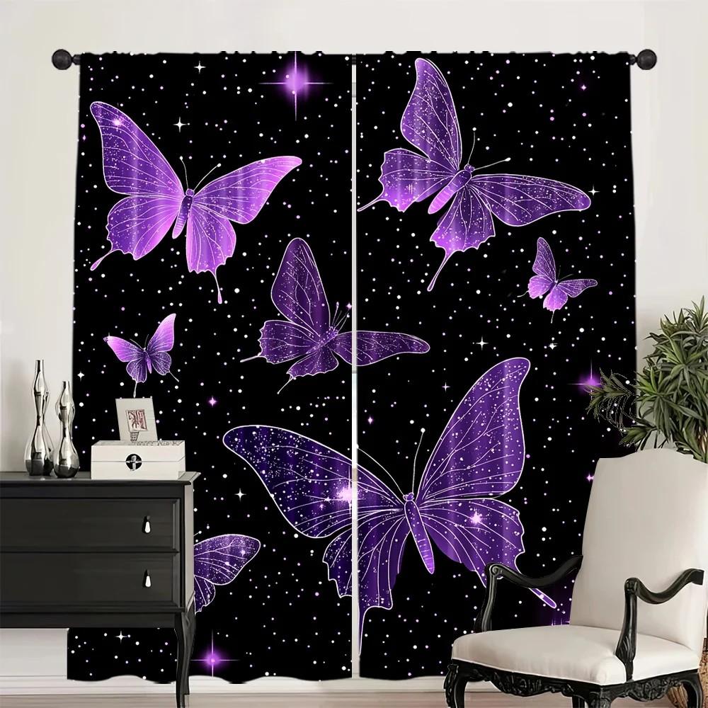 Set Of 2 Glittering Butterfly Curtain Design Home Decor Living Room Bedroom Window Curtains Darkening Made Polyester Treatment