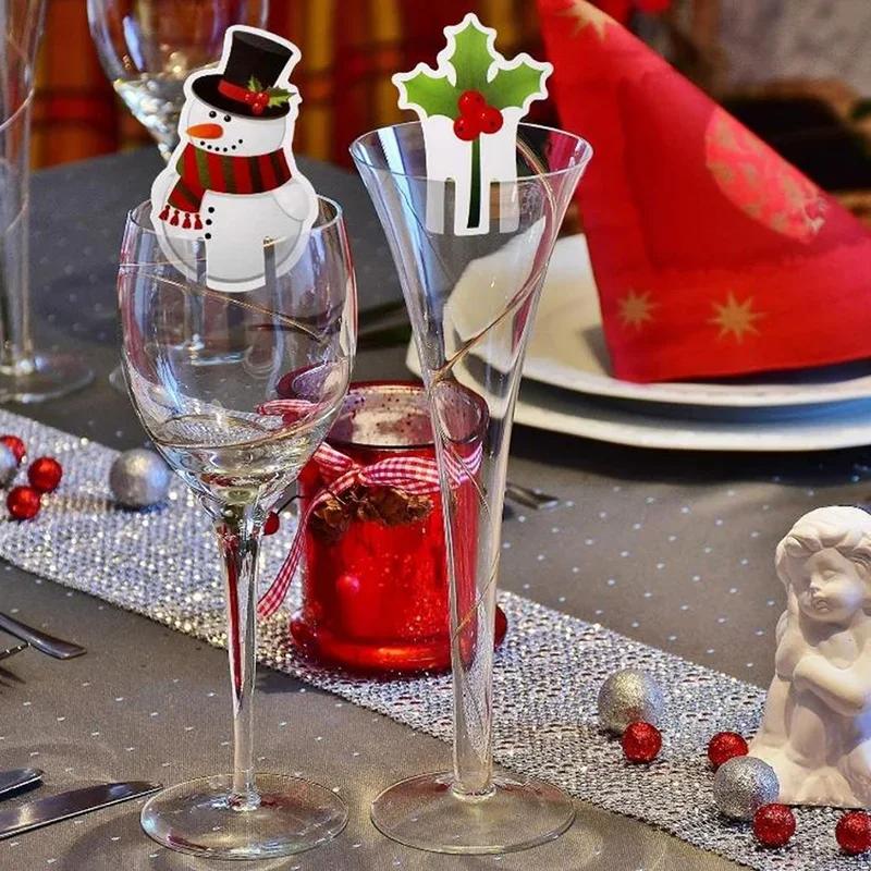 10pc/set Wine Cup Card Christmas Decor Santa Hat Glass Decor Xmas Tree Snowman Home Decoration Decor 2025 New Year Accessories