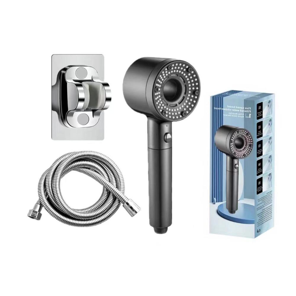 5 Modes Shower Head Set One-Key Stop High Pressure Filter Showerhead Water Saving Detachable Pressurized Shower Head