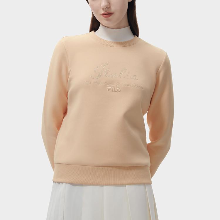 FILA Letter Logo Rhinestone Embroidery Casual Knit Pullover Round Neck Long Sleeve Sweatshirt Women sweatshirt Dream-Orange F11W317203F-OR