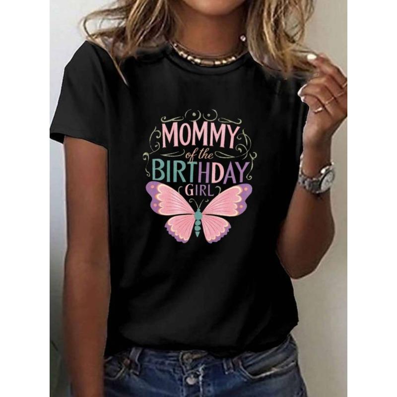 European Size European Size A Printed T-Shirt for The Birthday Mother, Featuring Short Sleeves And a Round Neck, Perfect for Casual Wear in Spring