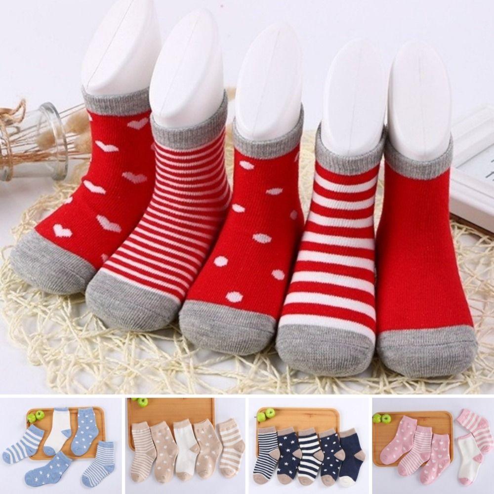 5 Pairs Soft Cotton Girls Boys Socks Autumn Winter Mid-calf Socks Floor Stockings for 0-5 Years