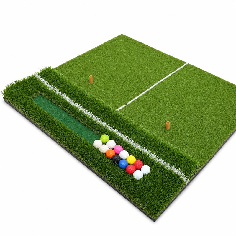 Two-Line Golf Practice Mat with Thickened Insertable Tee and Three-Grass Combination for Swing Training
