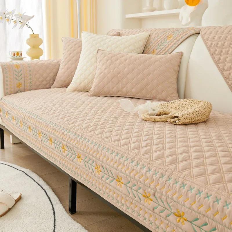 Soft Wash Cotton Sofa Cover Luxury Style Sofas Cushion for Living Room Four Seasons Universal Combination Embroidery Couch Towel