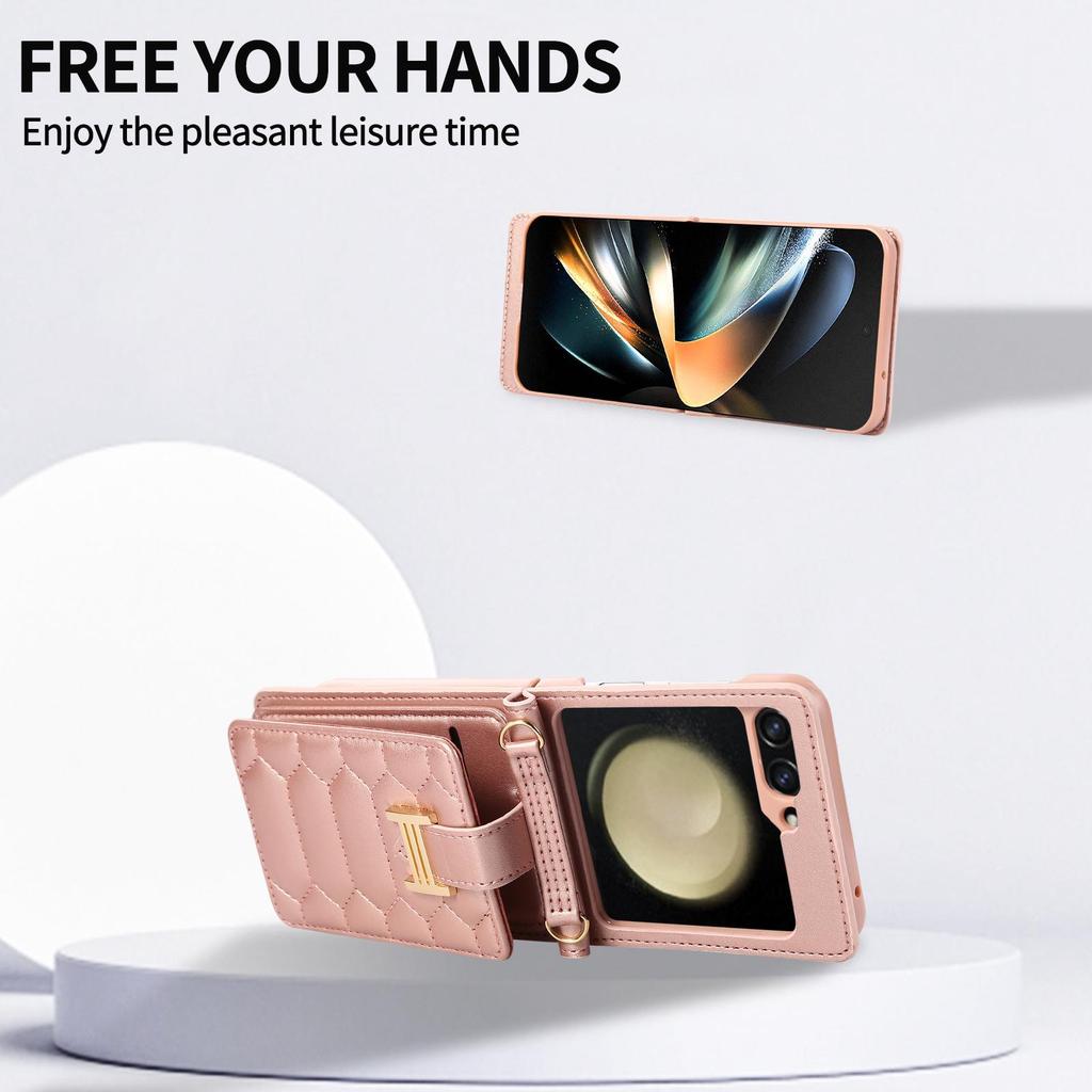 Z FLIP5 Small Diamond Color Matching Crossbody Phone Case with Card Holder.