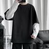 Männer T-shirt Gefälschte Zwei Stück Rundhals Langarm Kontrast Farbe Pullover Frühling Lose Patchwork Bodenbildung Shirt Streetwear