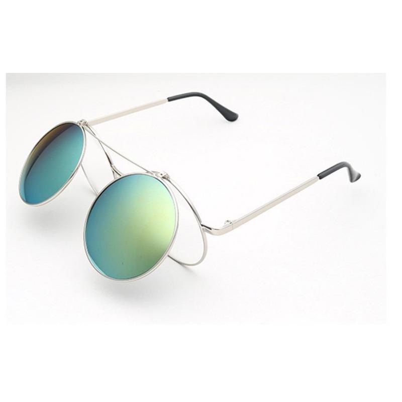 Year Retro Round Sunglasses Large Frame Prince Glasses Men'S And Women'S Metal Flip Sunglasses Double Layer Lenses