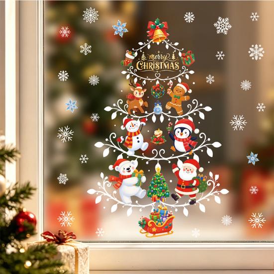 Reusable Snowflake Stickers Christmas Window Clings, Double Sided PVC Static Glass Stickers, Snowman Elk No Glue Decoration Santa Claus Xmas