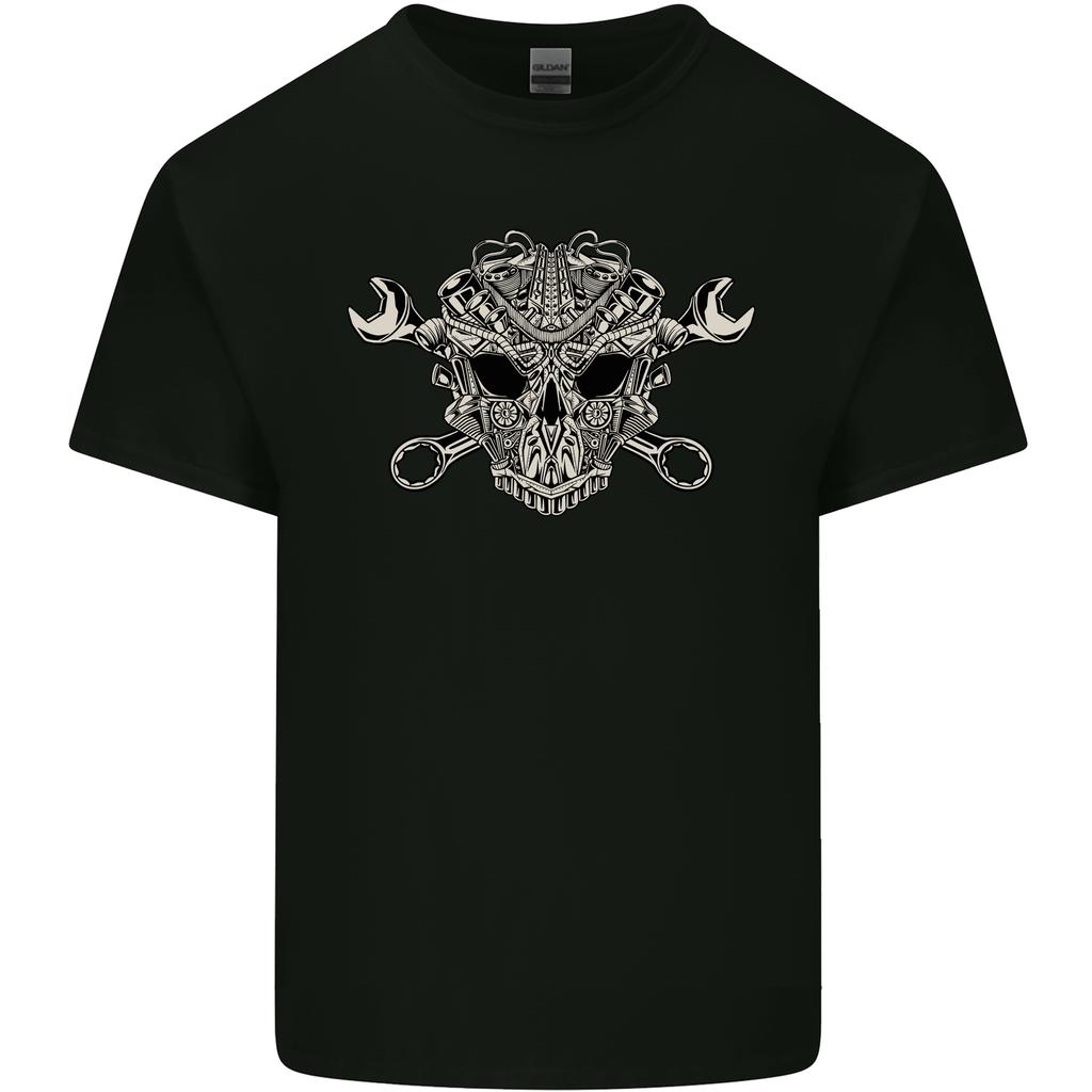 Mechanic Engine Skull Unisexs Light Cotton TShirt