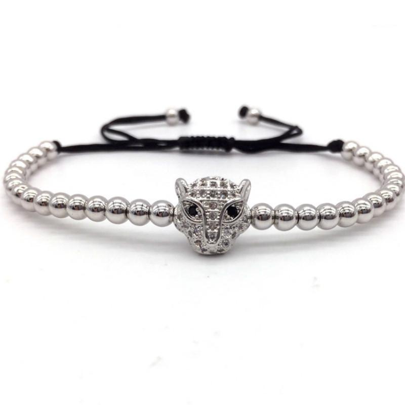 Leopard Head Charm Bracelet Men Luxurious Adjustable Braided Macrame Beaded Bracelet For Men Jewelry Gift