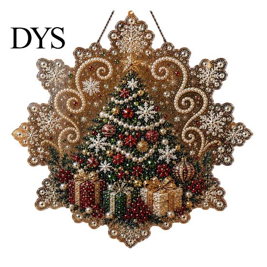 Festive Home Decor Accents Christmas Faux Pearl Art Hanging Ornament Kit, DIY Beads Painting Ornaments Suncatcher, Snowflake Shape Acrylic Board with